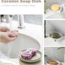 Soap Dish with Drain, Ceramic Soap Holder Self Draining Bar Soap Saver with Waterfall Design for Shower Bathroom Kitchen Sink Bathtub, Beige White