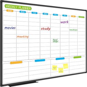 JILoffice Weekly Dry Erase Board - Magnetic Calendar White Board Planner 36 X 24 Inch, Black Aluminum Frame Wall Mounted Board for Office Home and School