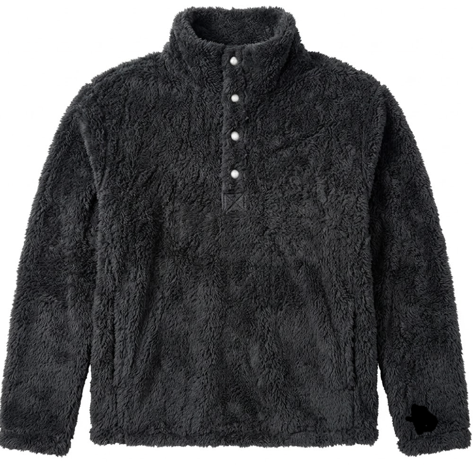 BLENCOT Womens Casual Fall Warm Button Down Collar Sherpa Pullover Sweatshirts Jacket Pockets Fuzzy Fleece Plaid Cable Textured Fluffy Sweatshirt Tops Black L