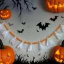 Halloween Banner, Cute Halloween Ghost with Wooden Beads Garlands, Handmade Rustic Banner for Wall Home Indoor Outdoor Doorways & Home Mantel Decor Supplies (White Ghost)