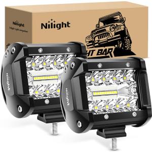 Nilight Led Light Pods 2PC 4Inch 60W Flood Spot Combo Triple Row Driving Lamp Roof Bumper Off Road LED Work Lights Pods for Van Camper Wagon Car Pickup Golf Cart ATV UTV SUV Truck Boat 4x4, Led Pods, LED Pods