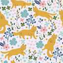 CRE8TIVE Yellow Cat Wallpaper Stick and Peel Kitten Butterfly Floral Peel and Stick Wallpaper for Bedroom 12"x118" Self Adhesive Renter Friendly Animal Cat Contact Paper for Cabinets Kids Room Nursery