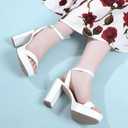 Ankis Platform Heels for Women 4 Inches Chunky Heels Sandals for Women Comfy Open Toe Block Heeled Sandals Nude White Silver Gold Black Ankle Strappy Heels (White) 7.5
