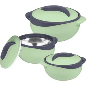 Pinnacle Insulated Casserole Dish with Lid 3 pc. Set 2.6/1.5/1 qt. Hot Pot Food Warmer/Cooler Thermal Soup/Salad Serving Bowl- Stainless Steel Hot Food ContainerBest Gift Set for Moms Holidays (Mint Green)