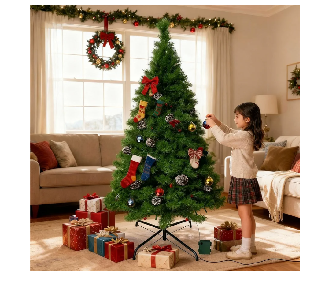 Amzxart 4FT Christmas Tree,Artificial Christmas Tree with 70 Dual-Colored LED Battery Operated Christmas Light,227 PVC Branche,Foldable Base, Xmas Ball and Red Berry Xmas Tree for Indoor Outdoor Decor