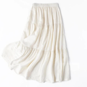 Annebouti Womens Spring Summer Boho Elastic Long Skirts High Waist Pleated A Line Tiered White S