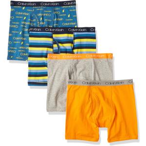 Calvin Klein Boys' Underwear Four Pack Boxer Brief Value Pack (Large, Blue/Orange Pack)