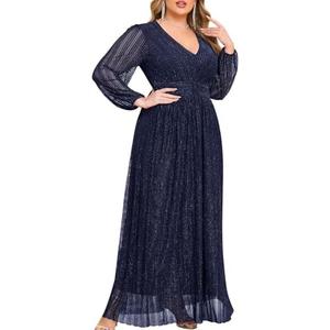 ZOMVA Plus Size Maxi Formal Dress Sparkly V-Neck A-line Ruffle Sleeves Evening Gown Cocktail Prom Lace XL