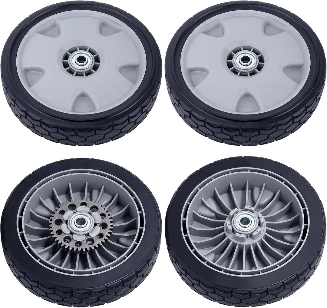 CheeMuii 4 Pcs 9" HRX217 Lawn Mower Wheels Kit 2 Rear Wheels Replace for 42710-VH7-010ZA and 2 Front Wheels Replace for 44710-VH7-010ZA Fit for Honda HRX217 HRR216 Lawnmowers