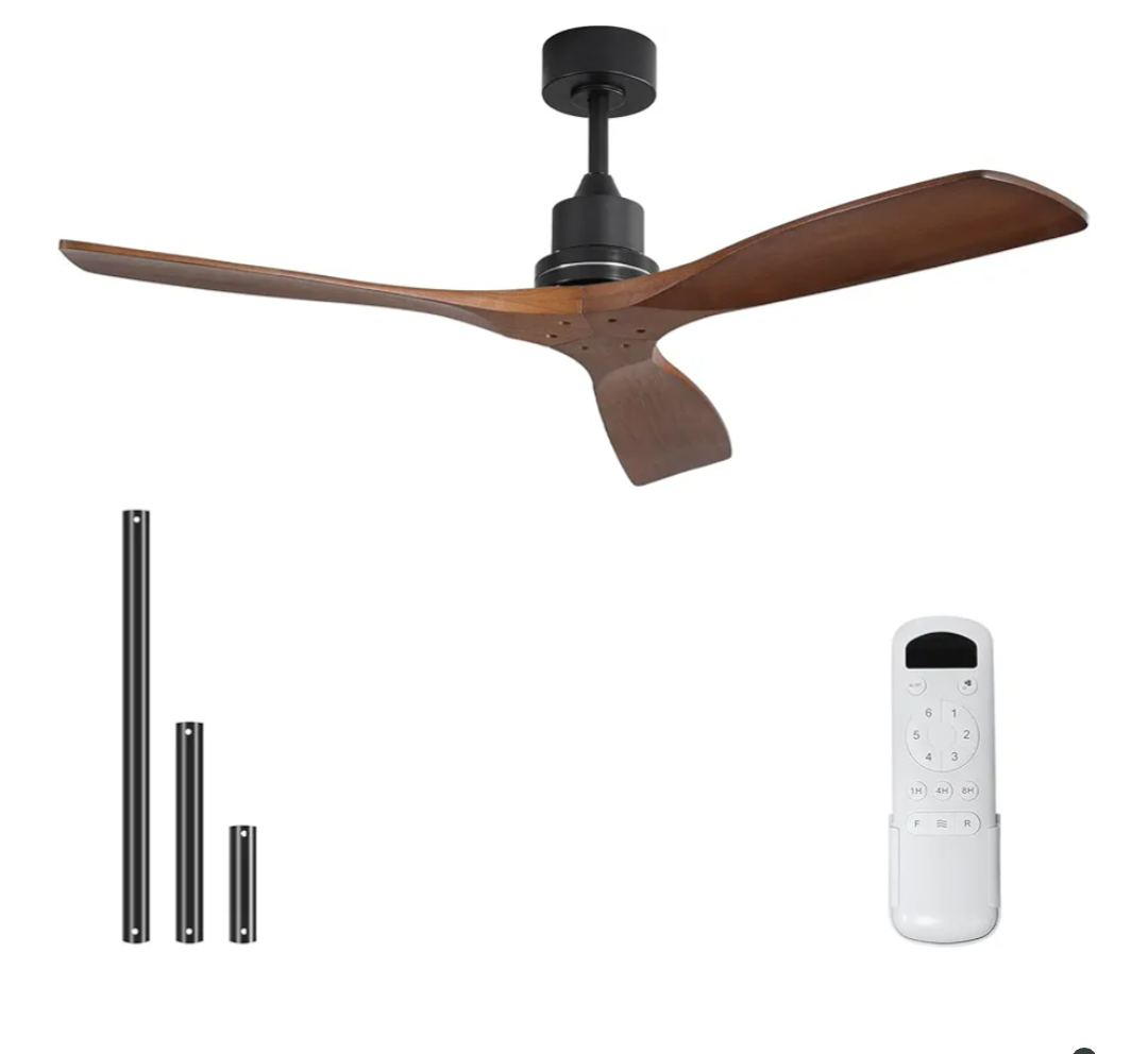 Sofucor 52 Inch Ceiling Fans No Light-Outdoor Ceiling Fan with Remote Control, 3 Blade Reversible DC Motor, Modern Wood Ceiling Fan Without Light for Bedroom Indoor Patios Farmhouse, Walnut
