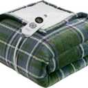 Woolrich Heated Throw Blanket with Ultra Soft Plush and Sherpa Reverse, 12 Heat Settings, Auto Shut-Off, Farmhouse & English Country Gift Throw  Green Plaid Pattern, 50"x60"