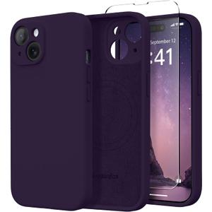 Magnetic for iPhone 15 Case, Compatible with MagSafe, [Screen Protector + Full Camera Protection], Silicone Shockproof Anti-Scratch Protective Phone Case for iPhone 15 6.1", Deep Purple