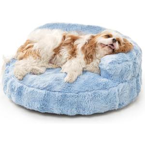 EHEYCIGA Soft Cat Couch Bed for Indoor Cats, Fluffy Small Dog Bed with Removable Washable Cover, Bolster Pet Sofa, Waterproof and Non-Slip, 26" x 26"x 8", Blue