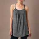 Hibelle Womens Built in Bra Camisole with Adjustable Spaghetti Straps,Pleated Front Flowy Summer Casual Tank Tops (Gray, M)