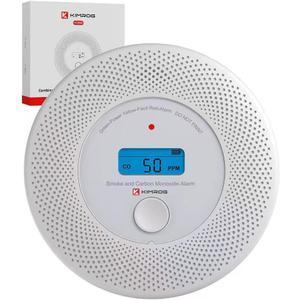 10-Year Sealed Battery 2-in-1 Smoke & Carbon Monoxide Detector Alarm | CO & Smoke Alarm Detector with Backlit LCD Display & V-0 Flame-Retardant Housing (1-Pack), Expiration Date Not Found 