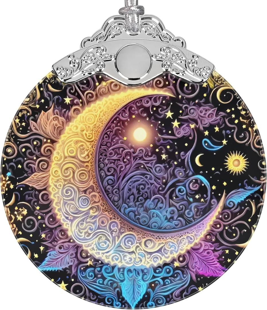 Sun Moon Ornament, Christmas Ornaments, Christmas Decorations for Tree, Stained Glass Ornament, Heirloom Keepsake, Gift Exchange, Gift Ideas, Bauble Present - Sun, Moon and Stars