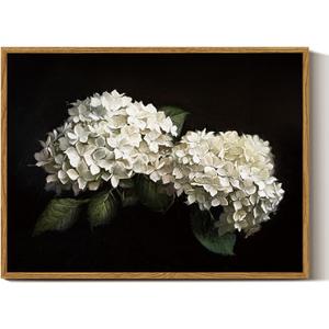 InSimSea Framed Canvas Prints Art Vintage Decor, Flower Moody Hydrangea Still Life Painting Room Decor Aesthetic, Farmhouse Art, Botanical Floral Wall Pictures for Bedroom Kitchen Shelf, 12x16inch