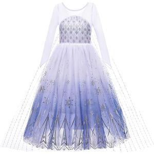 Girls Princess Costumes Snow Queen Princess Dresses Fancy Dress Up Clothes for Halloween Snow Party Cosplay, White, 100