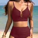 Herseas 2 Piece Bikini Set U-Wire Cutout Popular Swimsuit High Waisted Textured 2026 Summer Beach Swim Bathing Suits (Red, L)