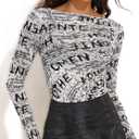 YYA Women's Sheer Long Sleeve Tops Letter Print See Through Mesh Blouse Sexy Y2K Vintage Style T-Shirt for Casual&Party S-XXL (M)