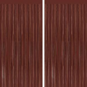2 Pack Coffee Brown Metallic Tinsel Foil Fringe Curtains, Door Streamers Photo Booth Backdrop for Birthday Party, Tinsel Curtain Backdrop for Christmas Party Decorations, Football Game Party Supplies