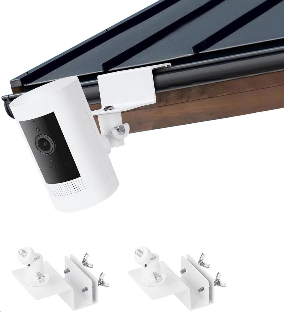 Pack of 2 Adjustable Gutter Mount for Ring Stick Up Cam/Ring Spotlight Cam/Ring Outdoor Cam Plus, Waterproof No Drill Mounting Bracket with Perfect View Angle