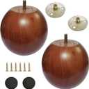 4.3 Inch Wooden Sofa Legs, Solid Wood Round Sofa Furniture Replacement Huge Bun feet, Big Wooden Feet for Cabinet/Desk/Funiture/Bookcase DIY, with Mounting Plate & Screws, 2Pcs