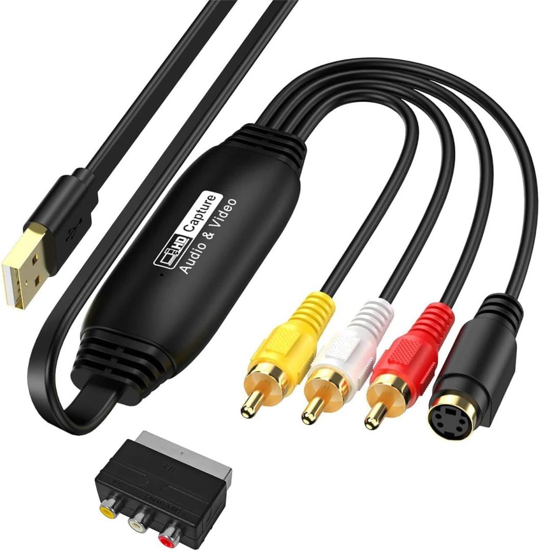 VHS to Digital Converter, USB Video Capture Card, RCA AV to USB Audio Video Transfer Grabber, Convert Analog VHS VCR to Digital Adapter for PC DV Camera DSLR DVD Compatible Windows Mac OS (Orange)