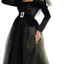 Womens Green Witch Costume Long Dress for Halloween, Cool Gothic Floor-Length Gown with Sleeves, Cosplay Party Outfit (M)