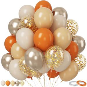 Paready Burnt Orange Balloons Set, 50Pcs Orange and Apricot Balloons, 12 Inch Metallic Confetti Gold Sand White Apricot Balloon for Baby Shower Thanksgiving Tropical Fall Party Supplies