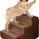 Dog Stairs for Small Dogs - 3-Step Dog Steps for High Bed and Couch - Pet Stairs with Nonslip Bottom, High-Density Foam, and Removable Washable Cover - Cat and Dog Furniture by PETMAKER (Brown)
