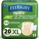 FitRight Adult Diapers, Extra Heavy Absorbency, XL (Waist Size 56in-64in), 20 Count, OptiFit Incontinence Briefs for Men and Women, Disposable, Moisture Wicking, Leak Protection,