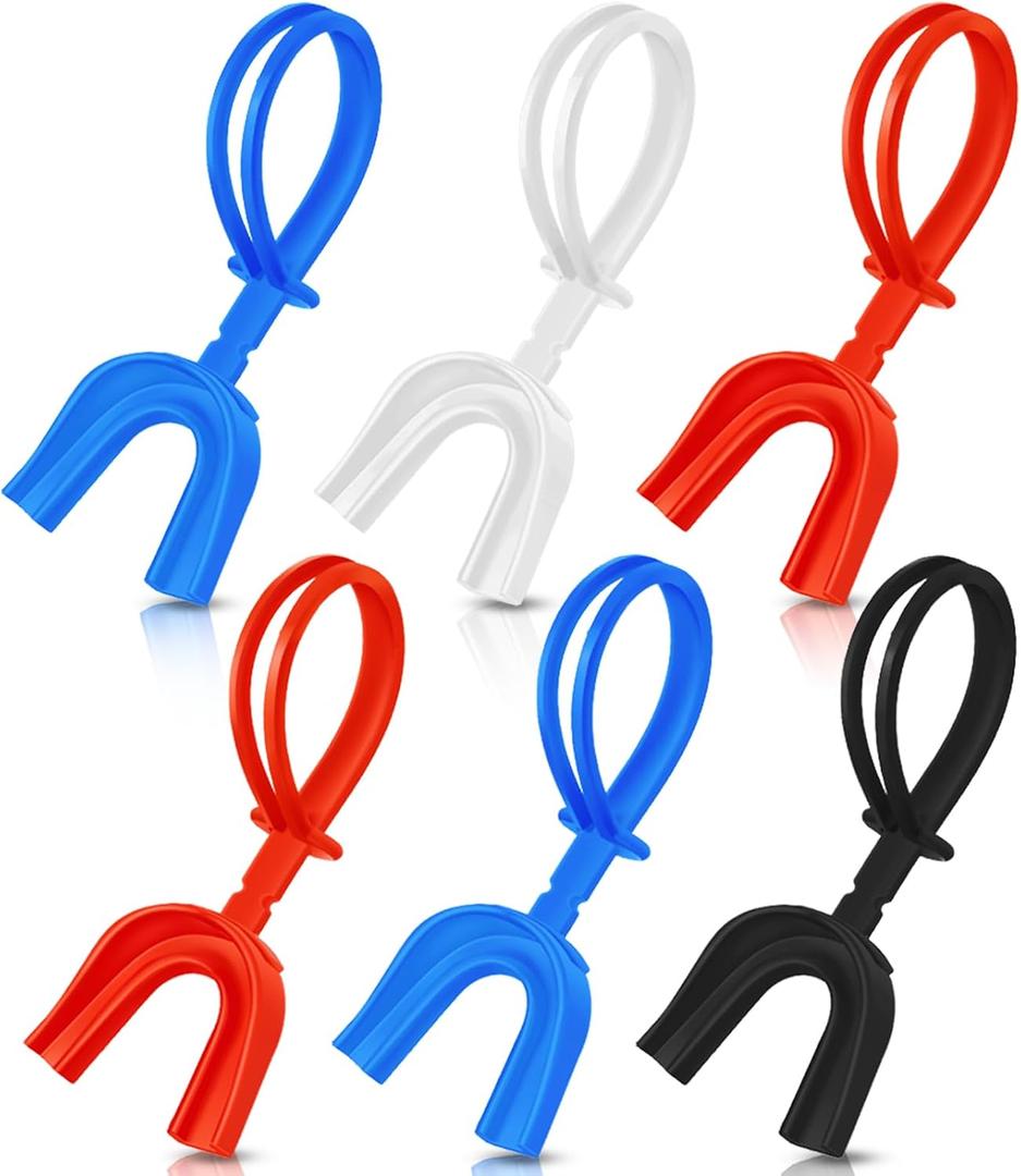 TOODOO 6 Pcs Strapped Mouth Guard Sports Mouthguard with Strap No Boil Football Boxing Mouthpiece Adult Youth Braces Soft Mouthguard for Lacrosse Basketball Hockey Wrestling