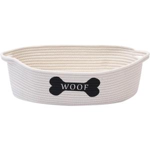 Morezi Dog toy baskets pet toy basket storage in small shallow stuff bin - Perfect for collect puppy toys, cat toy, grooming stuff, diapers, bed, for Bathroom, Playroom, Closet, Home - Beige