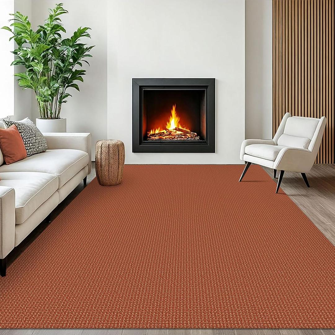 EARTHALL Woven Area Rugs 6x9 Ft Washable Living Room Rugs Non Slip Rubber Backed Dining Room Rug Braided Bedroom Rugs Indoor Floor Carpet for Living Room, Bedroom, Dining Room, Rustic Orange/Tan