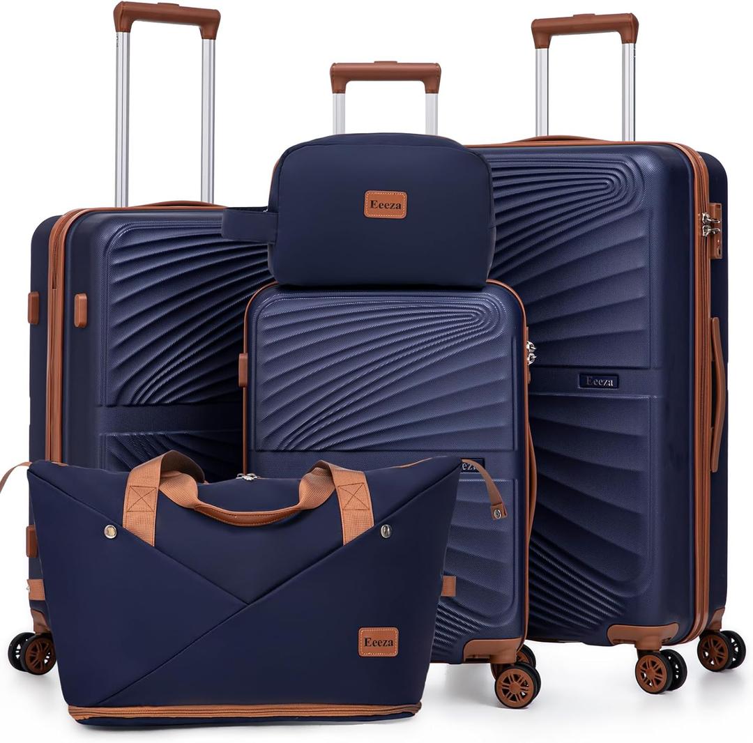 Luggage Sets 5 Piece, Suitcases with Wheels, ABS Hard Case Luggage with TSA Lock Spinner Wheels, Carry On Luggage Set (20/24/28 inch) (Navy)