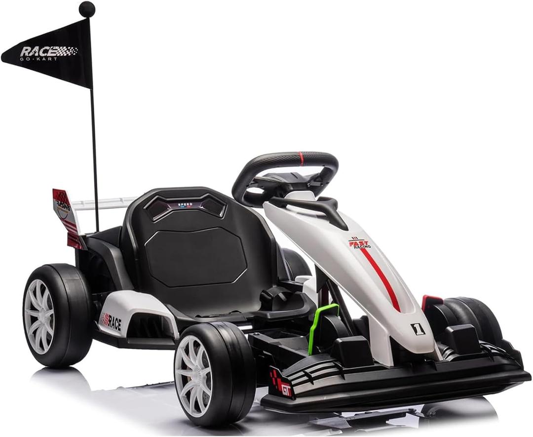 Garvee 24V 7.5 Mph Kids Ride on Go Kart, High Speed Drifting Car, Ride on Toys 200W*2 Motors, Max Load 135 LBS, Racing Toy for Kids 6+, White