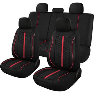 Breathable Premium Car Seat Covers Full Set3D Air-Mesh Seat Covers for CarsComfortable Safety Airbag CompatibleUniversal for Most Cars Sedan Truck SUV(Black/Red)