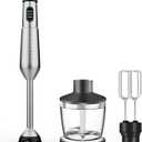 Immersion Blender 1000 Watts Scratch Resistant Hand Blender,20 Speed and Turbo Mode Hand Mixer, 3-in-1 Heavy Duty Copper Motor Stainless Steel Smart Stick with Egg Beaters and Chopper (Grey)