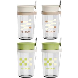 4 Pack Overnight Oats Jars,17oz Glass Canning Mason Jars with Airtight Lid and Spoon,Reusable Leakproof Overnight Oats Containers for Chia Pudding,Cereal,Fruit,Milk,Salad,Yogurt Meal Prep(Green White)