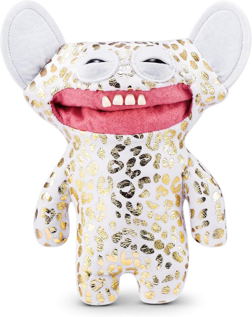 Gold Fuggs by ZURU Funny Ugly Monster, Plush, Collectible, Toy (Grin Grin - Leopard Fleece with Gold foil Print)