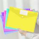 VANRA 12 Pack Plastic Envelopes Poly Envelope Clear Document Folders File Envelopes with Snap Button and Label Pocket for Office School A4 Letter Size Paper Storage, 6 Colors