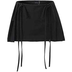 RICHTRUE Preppy Y2k Low Rise Pleated Mini Skirt for Women Sexy (Large, Black)