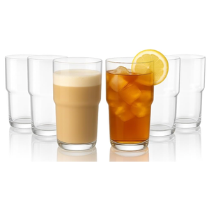 LEMONSODA Stackable Iced Coffee Glasses Set of 6, 48-15 and 21oz Drinking Glasses for Lattes, Tea, Coffee, and Water (21oz, Set of 6)