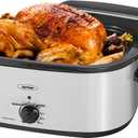 Sunvivi 28lb 24-Quart Roaster Oven, Electric Roaster Oven with Viewing Lid, Turkey Roaster with Unique Defrost/Warm Function, Large Roaster with Removable Pan & Rack, Stainless Steel, Silver