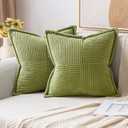 MIULEE Decorative Throw Pillow Covers for Couch Bed Livingroom 18x18 Inch Set of 2 Green Boho Accent Throw Pllows Broadside Striped Patchwork Soft Corduroy Summer Pillowcases