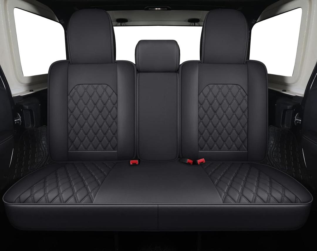 Aierxuan Jeep Wrangler JK JL 4-Door Back Seat Covers Custom Fit 2007-2026 Unlimited Rubicon 392 Sahara Willys Sport High Altitude 4X4 Truck Pickup Waterproof Leather (Rear Seat/Black1)