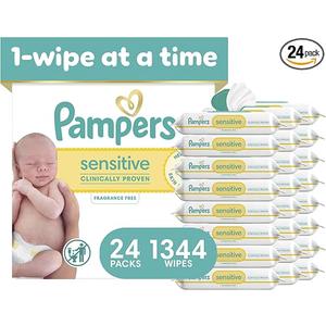 Pampers Sensitive Baby Wipes, Unscented, Fragrance Free, Clinically Proven, Water Based, Hypoallergenic, Multi-Use, Hand Wipes, 1344 Wipes Total (24X Flip-Top Packs)