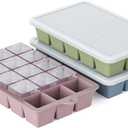 Silicone Ice Cube Tray 3 Pack, HANCELANT Ice Cube Mold, Ice Trays for Freezer with Lid for Whiskey, Baby Food, BPA Free, Easy Release (Blue+Green+Pink)