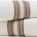 YiLUOMO Beige Hand Towel Set of 2 Super Soft 100% Cotton Highly Absorbent Textured Striped Decorative Hand Towels for Bathroom 13 x 29 Inch